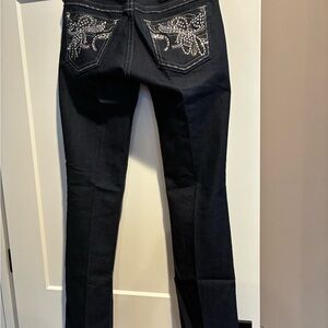 Miss Me Black Boot Cut Jeans with Silver Embellishments